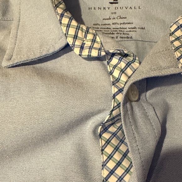 Henry Duvall Light Blue Button Down Shirt with Checkered Collar - Picture 4 of 4